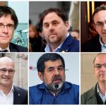 Carles Puigdemont y los cinco diputados catalanes en prisión; Oriol Junqueras, Josep Rull, Raül Romeva, Jordi Sànchez y Jordi Turull. EFE/ARCHIVO
