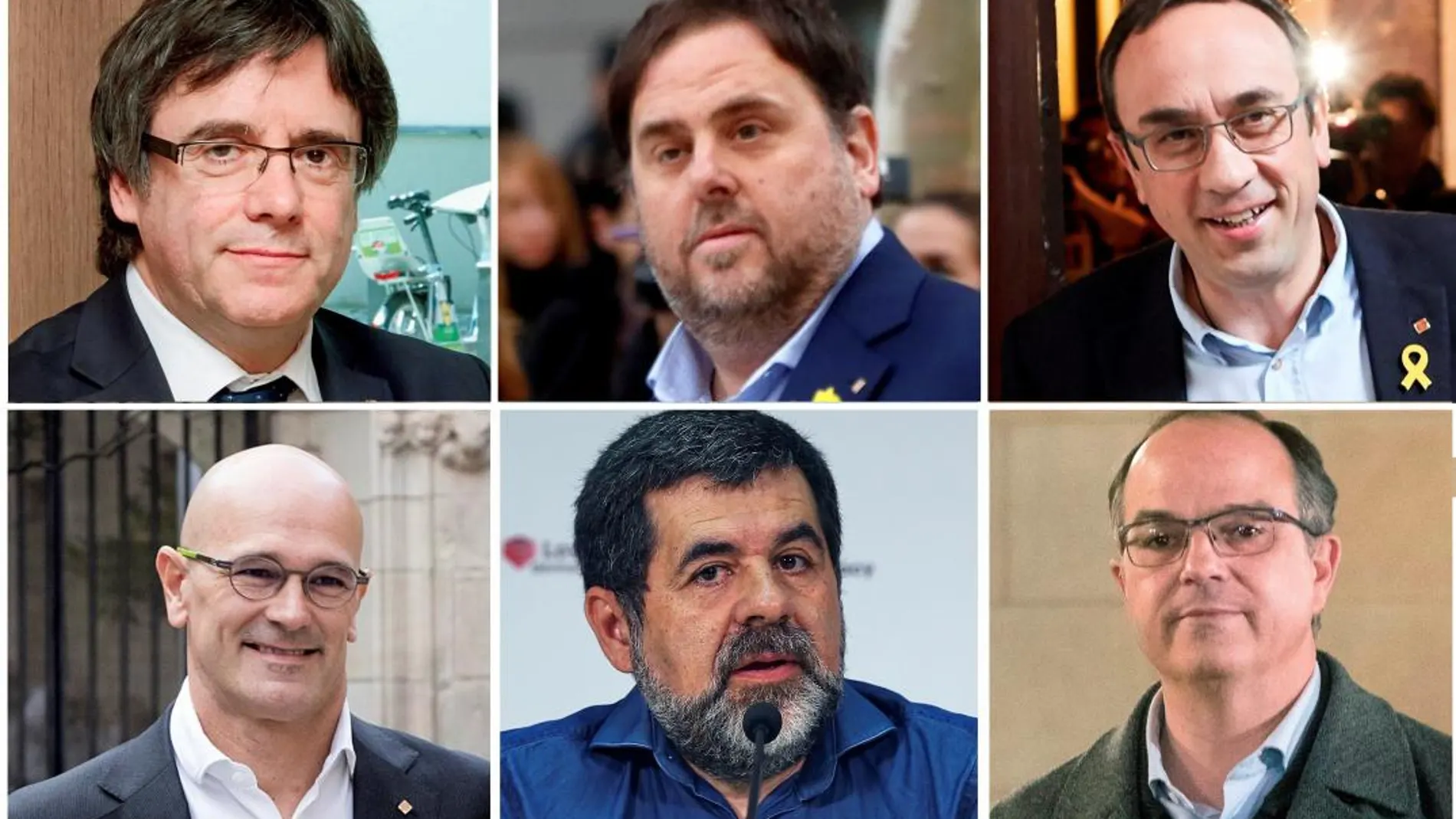 Carles Puigdemont y los cinco diputados catalanes en prisión; Oriol Junqueras, Josep Rull, Raül Romeva, Jordi Sànchez y Jordi Turull. EFE/ARCHIVO