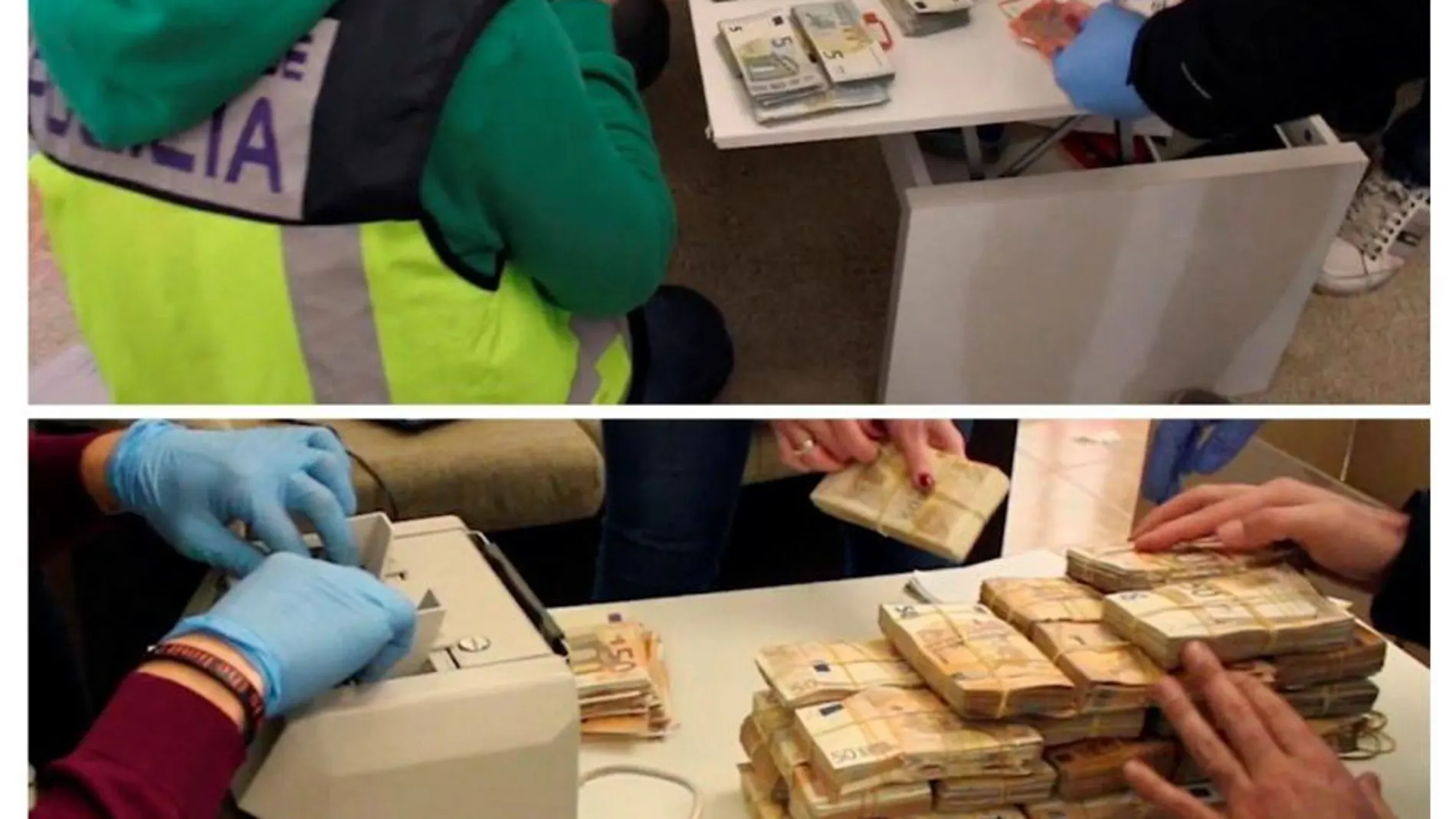 La policía cuenta el dinero en efectivo encontrado durante la operación Mito/Efe