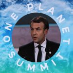 El presidente francés, Emmanuel Macron, durante la sesión plenaria de la cumbre del clima que se celebra en la isla de Seguin, en el oeste de París