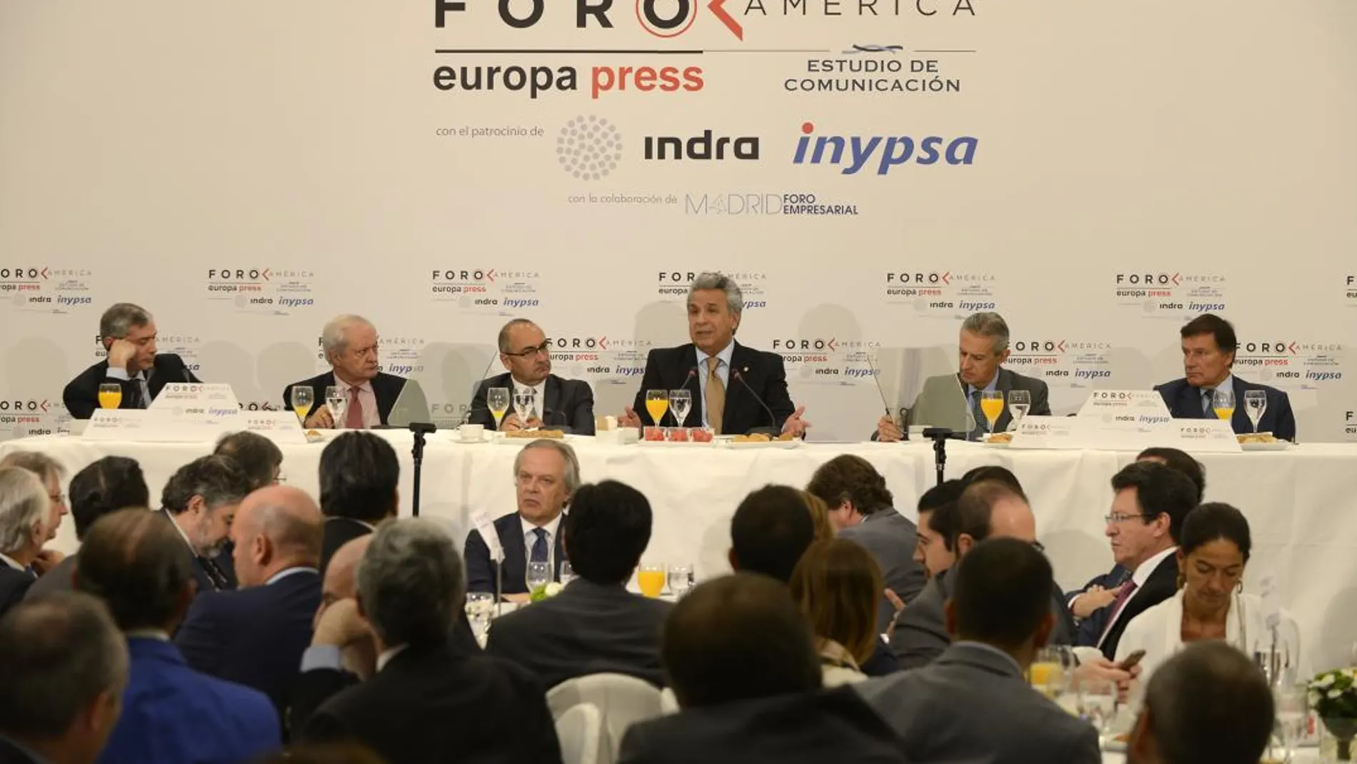 El presidente de la República del Ecuador, Lenín Moreno, durante su intervención en un desayuno informativo del Foro América / Ep