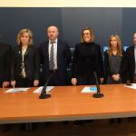 Los diputados, Javier San Millán, María José de la Fuente, Luis Calderón; la presidenta de la Diputación, Ángeles Armisén, Carmen Fernández y Urbano Alonso, hacen balance del Informe de Evaluación Intermedia del Plan Estratégico 2014-2020 de la provincia de Palencia