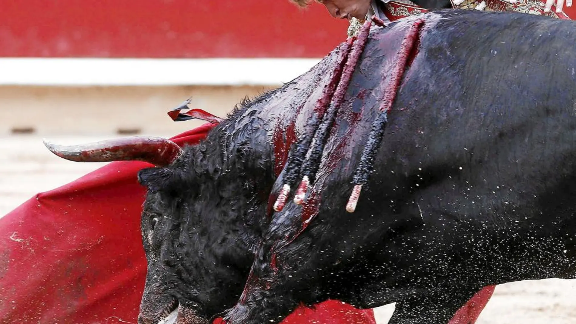 Derechazo de El Juli, que trata de alargar la embestida de a uno de sus dos toros de Victoriano del Río
