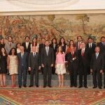 Los Príncipes de Asturias recibieron hoy en el Palacio de la Zarzuela a 20 periodistas latinoamericanos que participan en el Curso Iberis para hablar sobre la importancia de la libertad de prensa en América Latina, hoy 11 de julio de 2013.