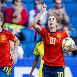 Jennifer Hermoso celebra un gol con España en el pasado Mundial