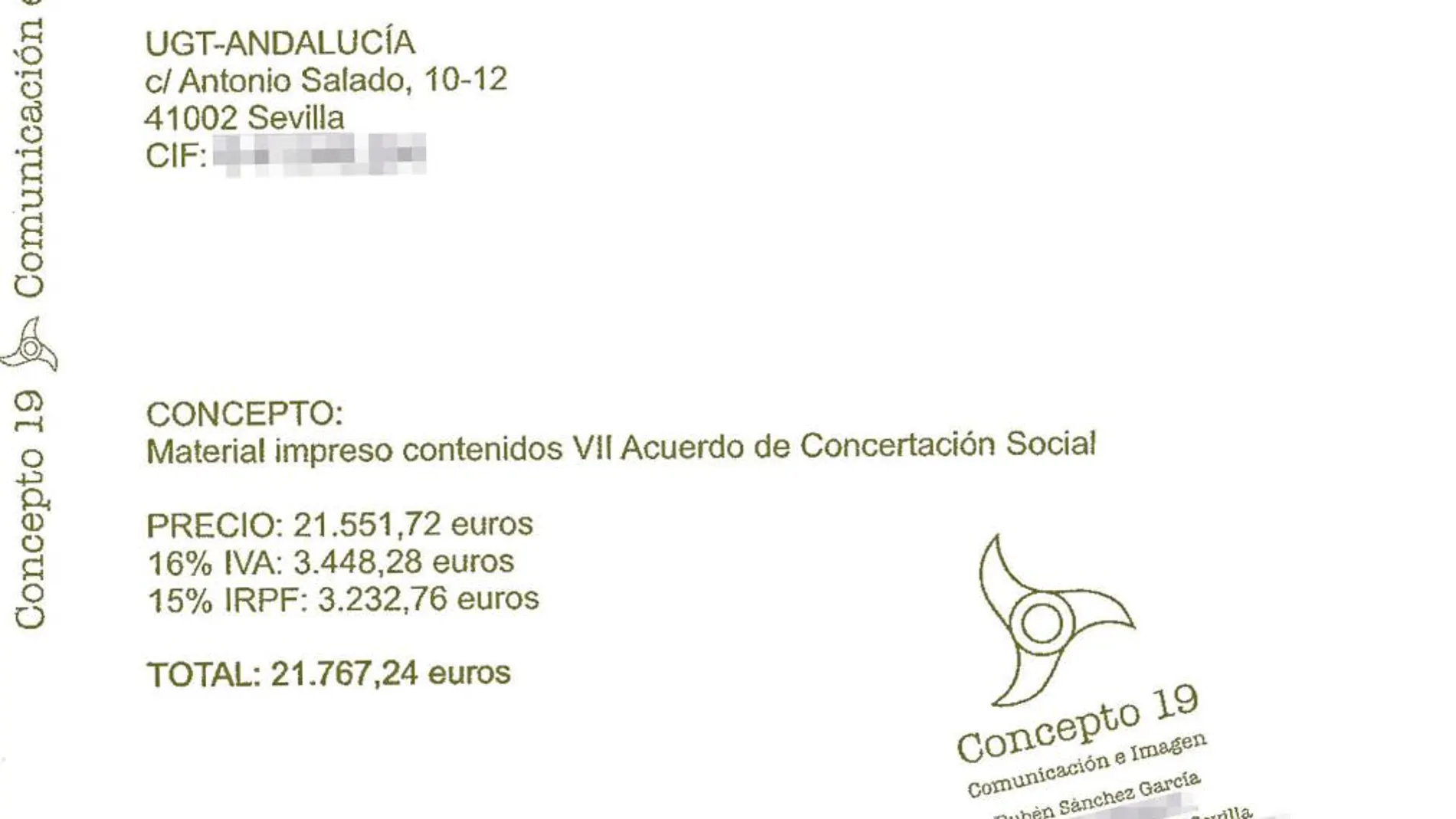 El correo electrónico deja claro que, a iniciativa de UGT Andalucía, el concepto de los trabajos realizados varía en la factura
