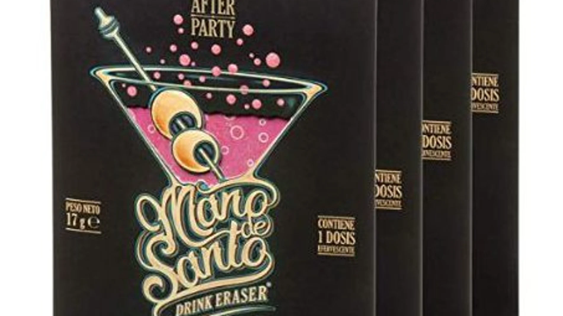El kit «Drink Eraser 'Mano de Santo' Stop Resaca» se vende a través de una conocida plataforma de compras por un precio de 15,99 euros el «pack» de cuatro dosis efervescentes