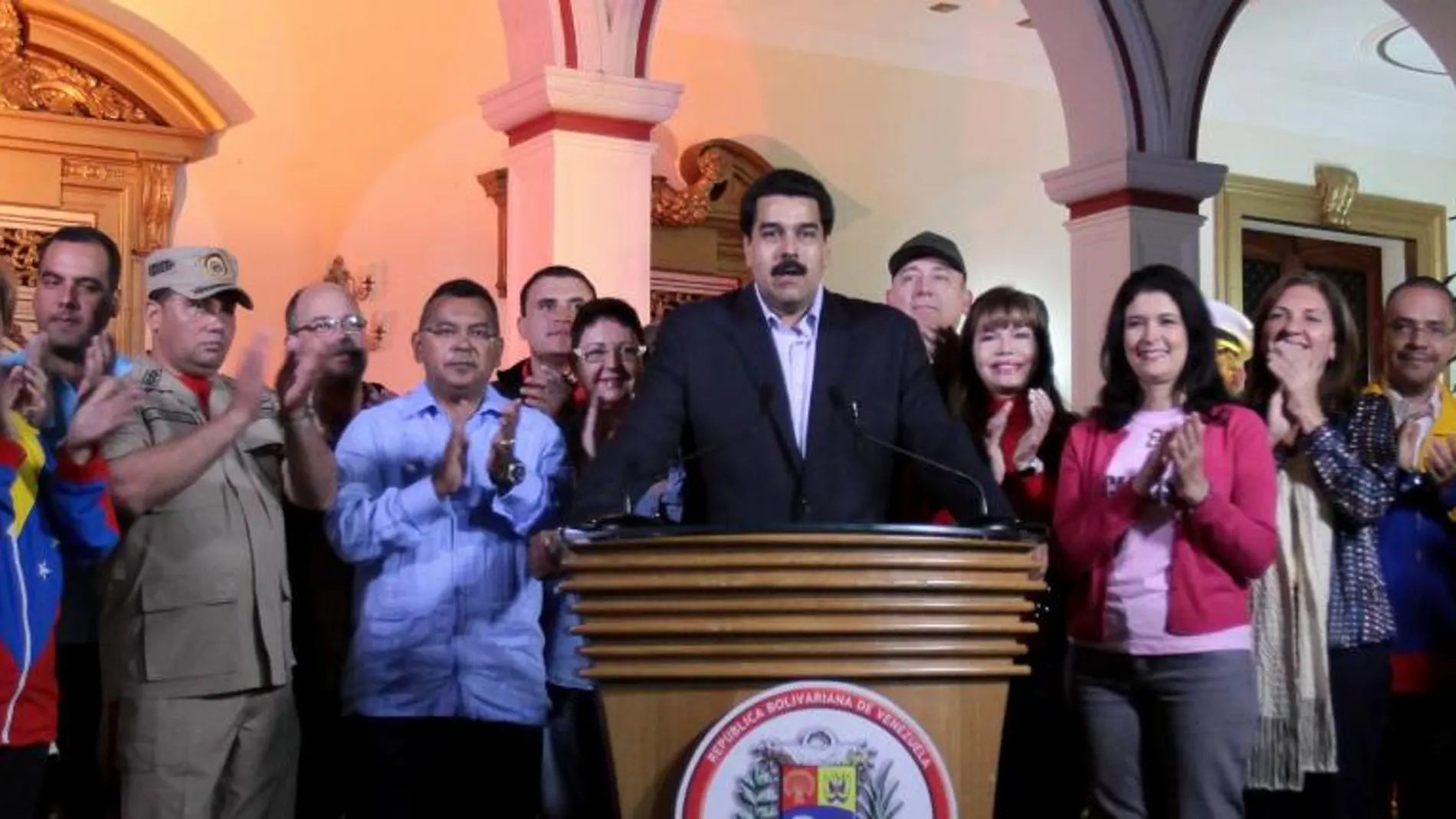 El vicepresidente N.Maduron en el discurso retransmitido por la tv de Venezuela en el que confirmó el estado de Hugo Chávez