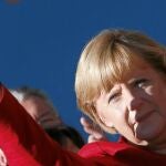 La canciller Angela Merkel, tras pronunciar un discurso ayer en Trier