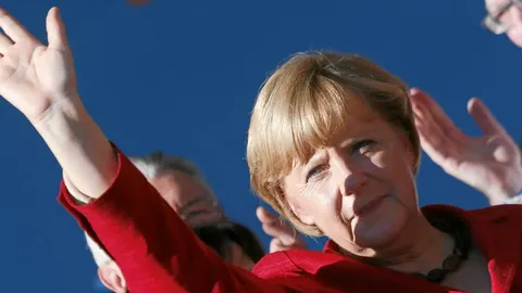 La canciller Angela Merkel, tras pronunciar un discurso ayer en Trier