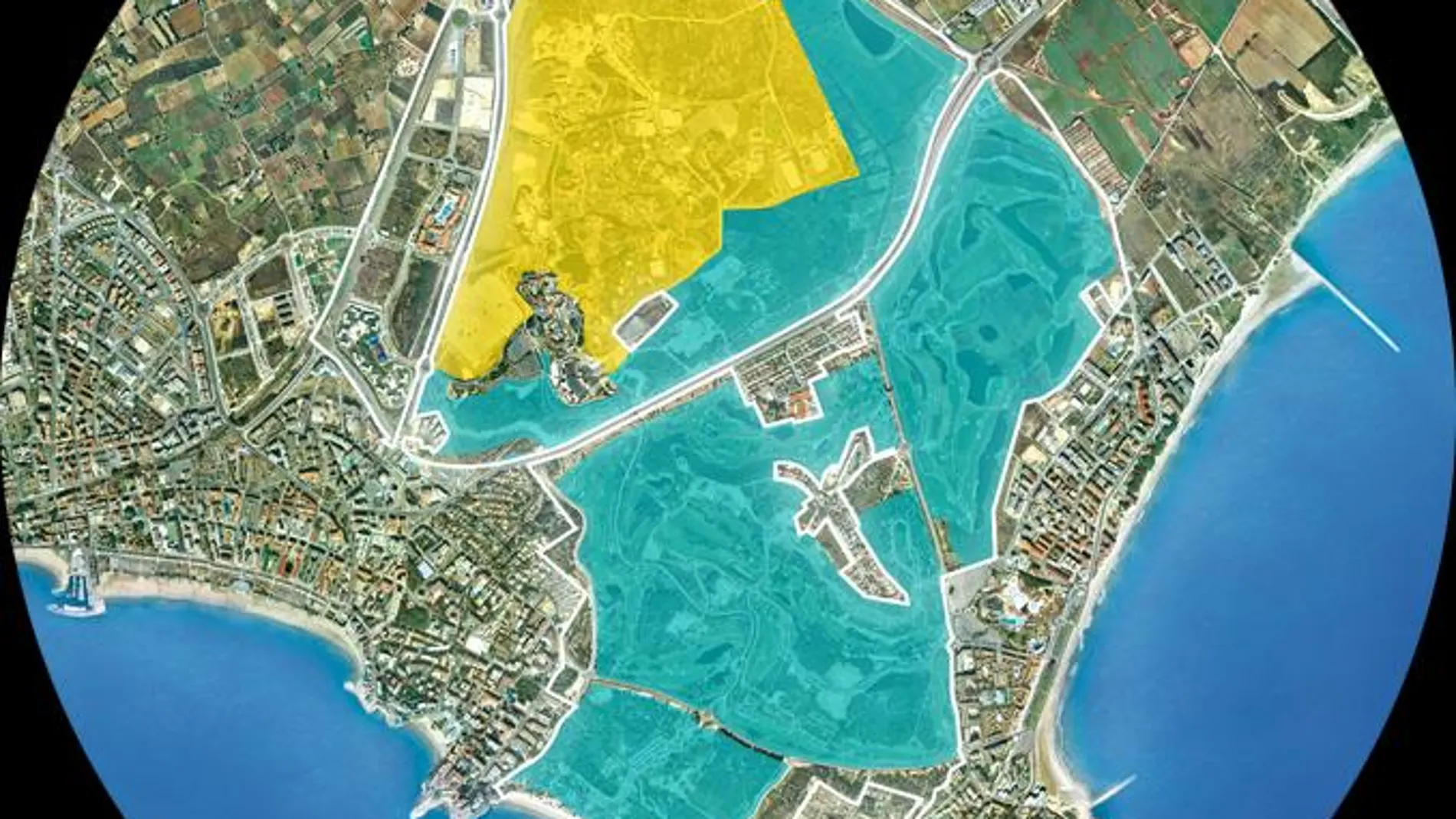 En amarillo, el parque temático Port Aventura, y en azul, los terrenos que ocupará BCN World