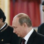 Evo Morales, el presidente de Rusia, Vladimir Putin, y Nicolás Maduro, en una foto de archivo