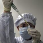 Un biólogo estudia el virus de la gripe aviar H7N9 en una empresa de investigación biológica de Shangái, China