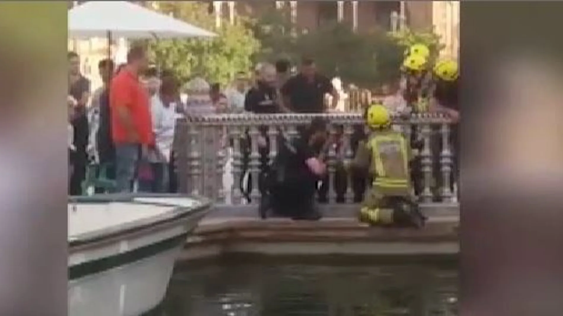 Rescate de un niño atrapado en los barrotes de la Plaza de España / Atlas