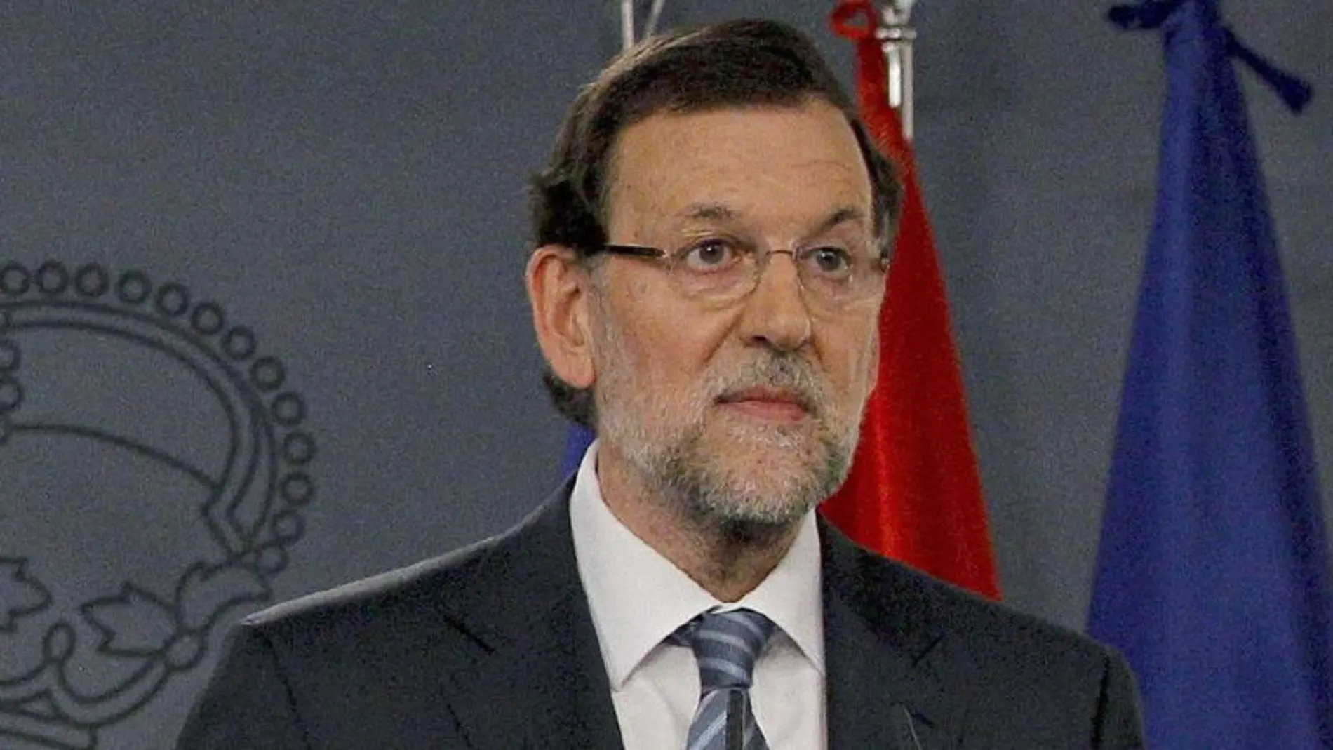 El presidente del Gobierno, Mariano Rajoy, durante la rueda de prensa que ha ofrecido junto al primer ministro de Rumanía, Victor Ponta, hoy en el Palacio de La Moncloa