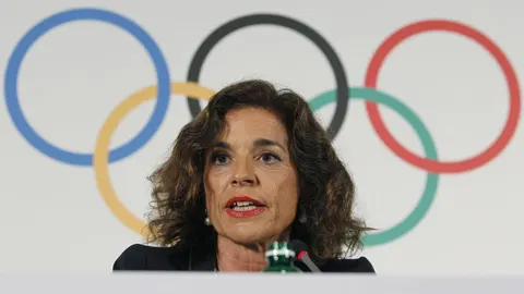 Ana Botella, durante la rueda de prensa ofrecida hoy en la ciudad suiza de Lausana, tras la presentación de la candidatura Madrid 2020.