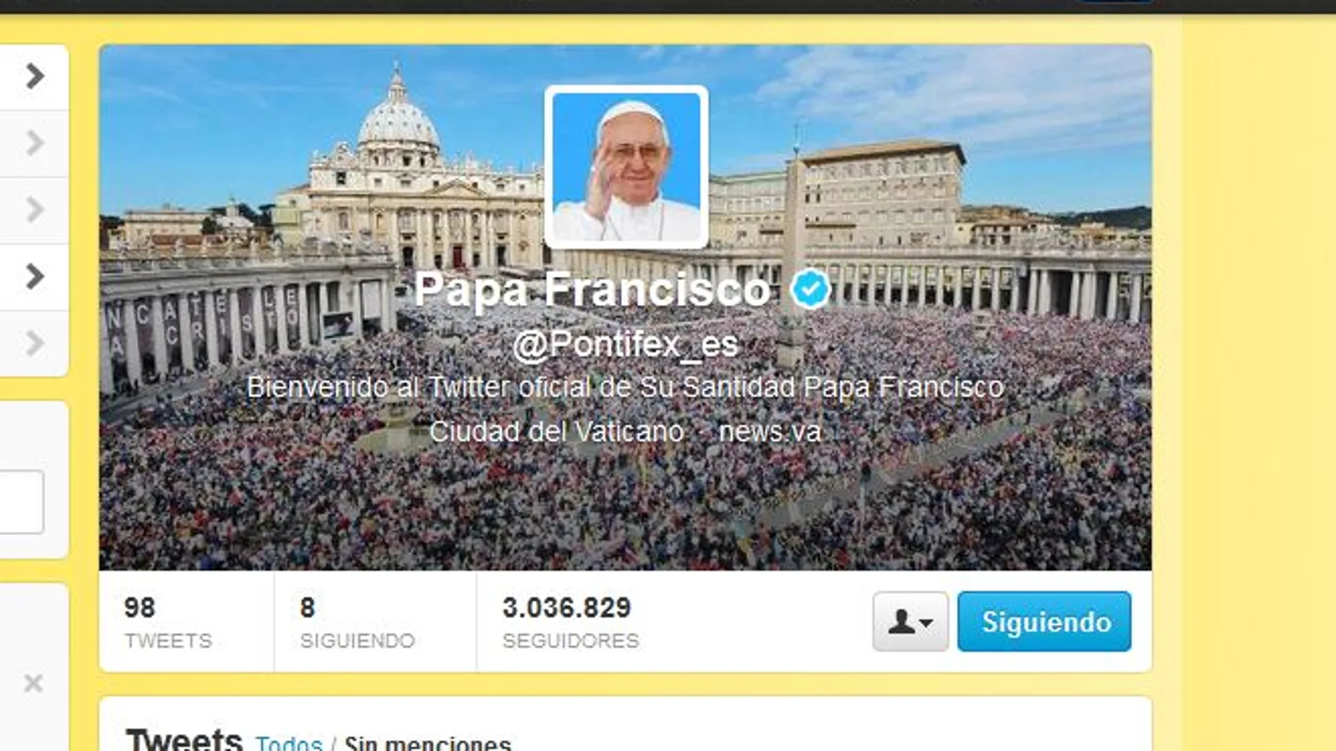 Un nuevo tweet del Papa llama a la oración