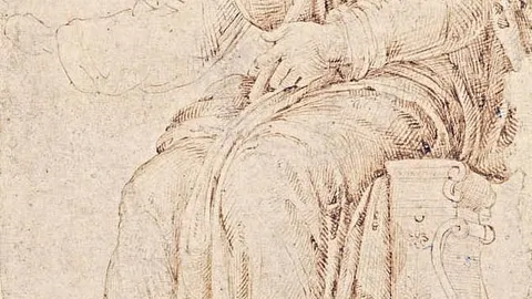 “El hombre sentado”, dibujo que pintó Miguel Ángel cuando tenía doce años