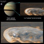 La 'gran mancha blanca' de 2010 en Saturno, que envolvió al planeta en menos de dos meses. /