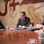 La vicepresidenta Joana Ortega, ayer, durante la reunión semanal del Gobierno catalán