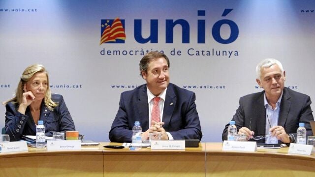 Unió celebró el comité de gobierno del partido sin Josep Antoni Duran Lleida, en la imagen, Joana Ortega, Josep Mª Pelegrí y Antoni Font