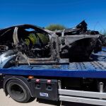 Imagen del coche de José Antonio Reyes, totalmente calcinado/Efe