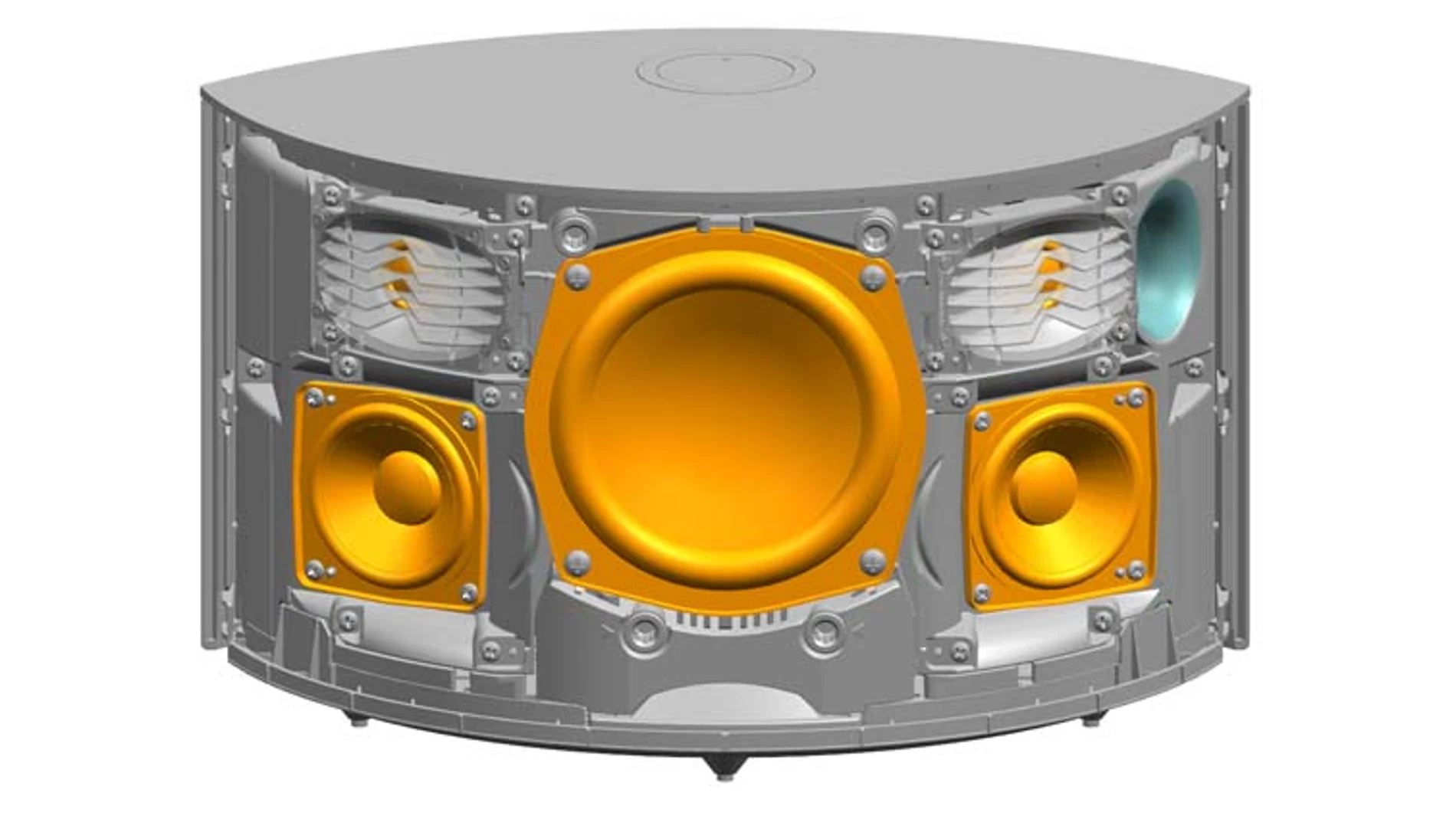 El sistema consta de dos woofers de 6,5 cm, dos tweeter de 1,6 cm y un subwoofer de 12 cm.