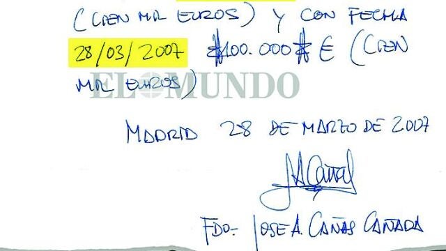 Bárcenas aportó al juez Ruz varios documentos, entre los que figuran este recibí y este tarjetón