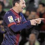 Messi celebra el último gol que marcó en la Liga