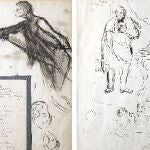 Anverso y reverso de las dos páginas inéditas dibujadas por el joven Pablo Picasso