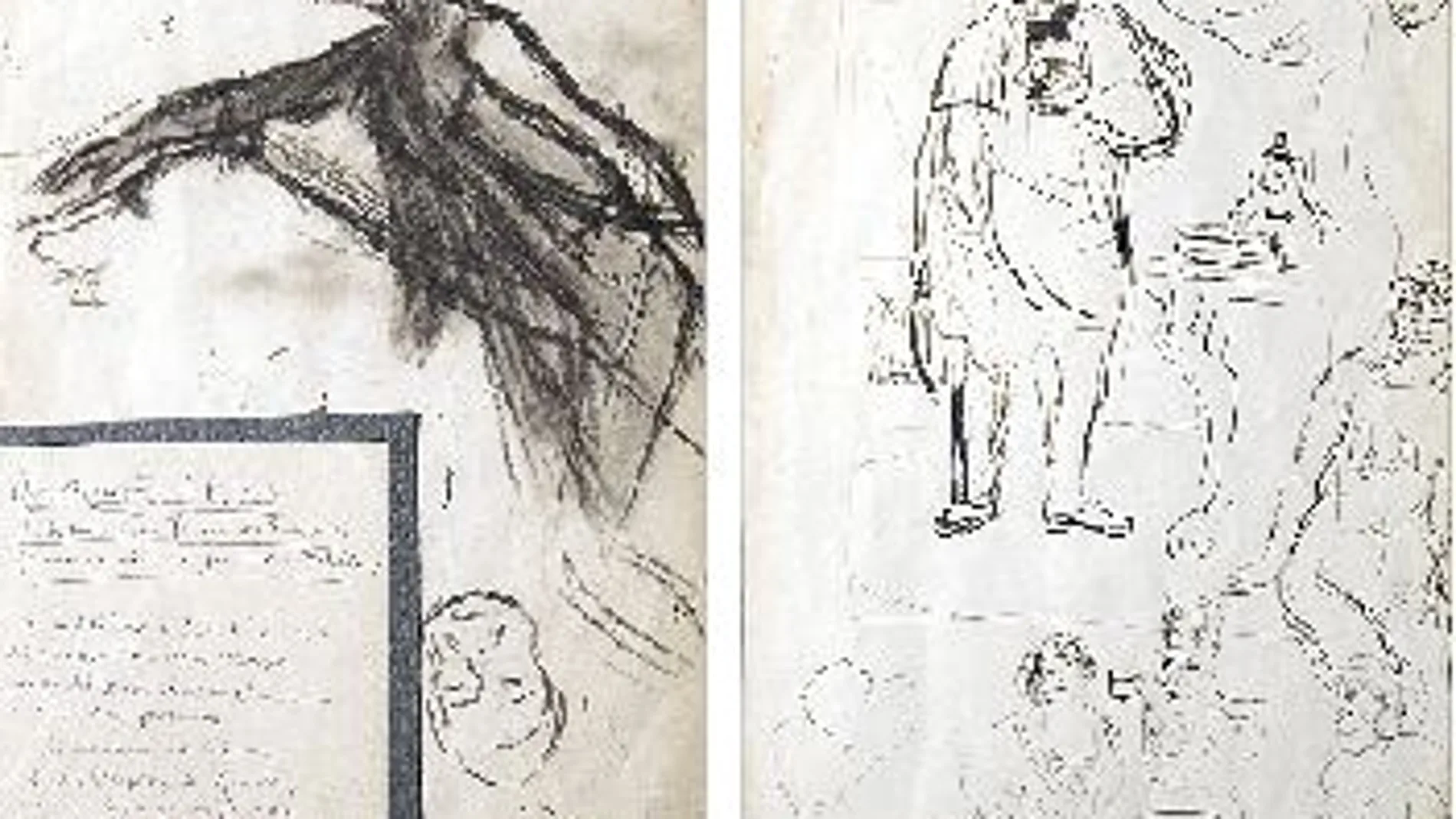 Anverso y reverso de las dos páginas inéditas dibujadas por el joven Pablo Picasso