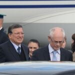 El presidente de la Comisión Europea, Jose Manuel durao Barroso y el presidente del Consejo Europeo, Herman Van Rompuy a su llegada a la cumbre del G20