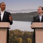 De izquierda a derecha, Herman Van Rompuy, Barack Obama, Jose Manuel Durao Barroso y David Cameron durante una de las reuniones de la cumbre del G8.