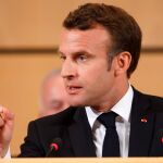 El presidente francés, Emmanuel Macron, interviene este martes en la 108º conferencia anual de la Organización Internacional del Trabajo
