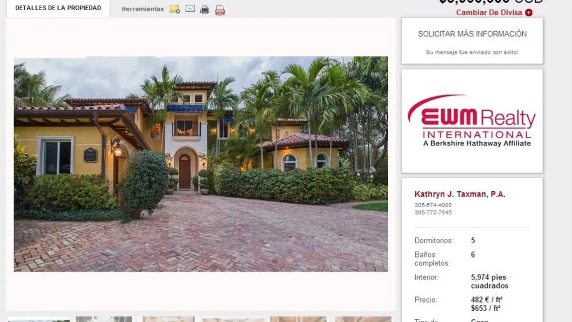 La mansión que Chábeli Iglesias y Christian Altaba venden en el centro de Miami