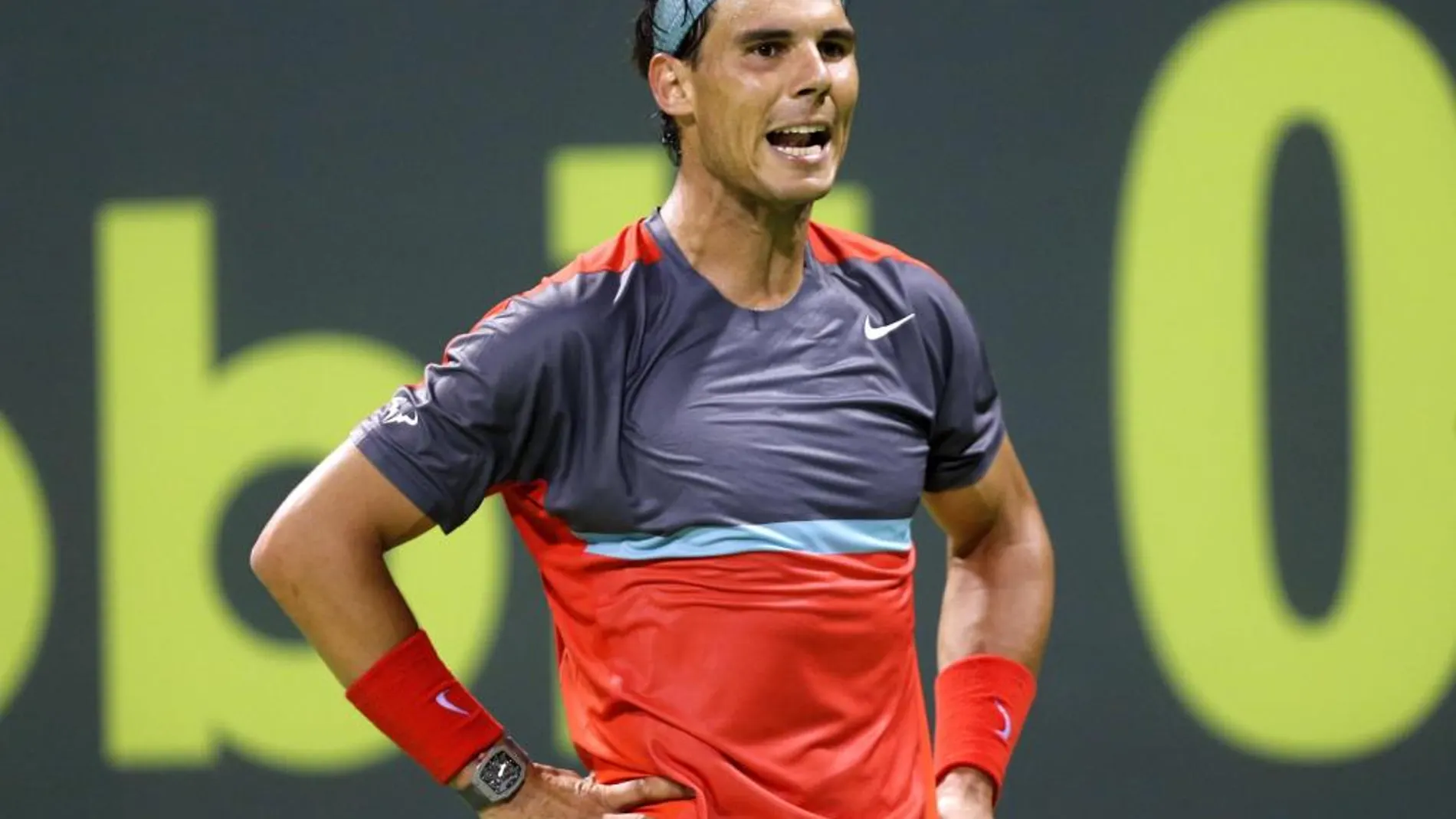 Rafael Nadal reacciona durante su partido de hoy frente a Tobias Kamke