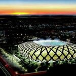 Fotomontaje del aspecto final del Arena da Amazonia en Manaus (Brasil).
