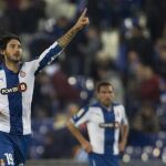 El defensa argentino del Espanyol Diego Daniel Colotto celebra el gol marcado ante el Villarreal