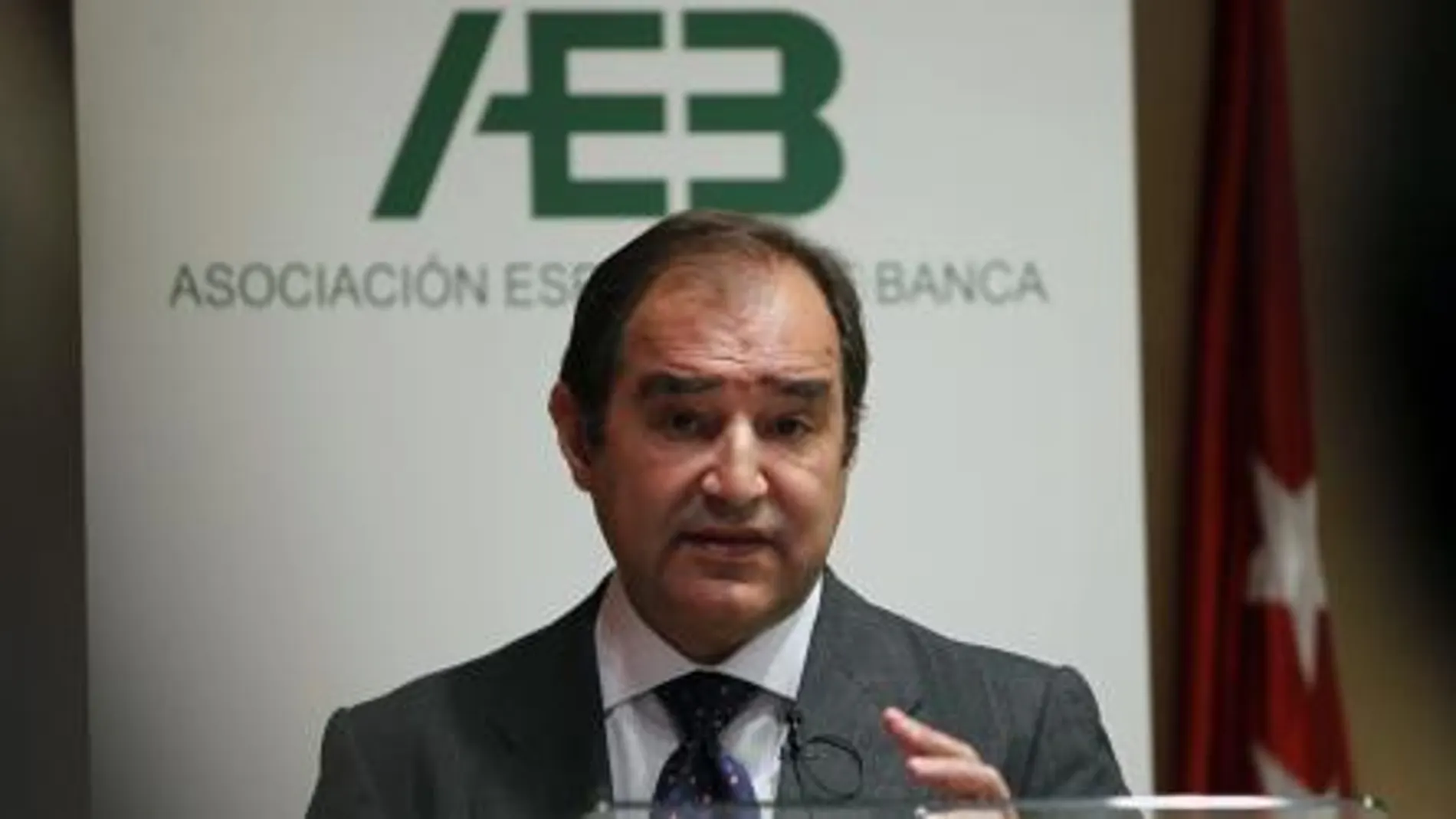 El secretario general de la Asociación Española de Banca (AEB), Pedro Pablo Villasante, hoy en Madrid.