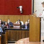 La presidenta de la Junta, Susana Díaz, en un momento de sus intervenciones en el debate parlamentario