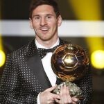 Lionel Messi al recibir el Balón de Oro