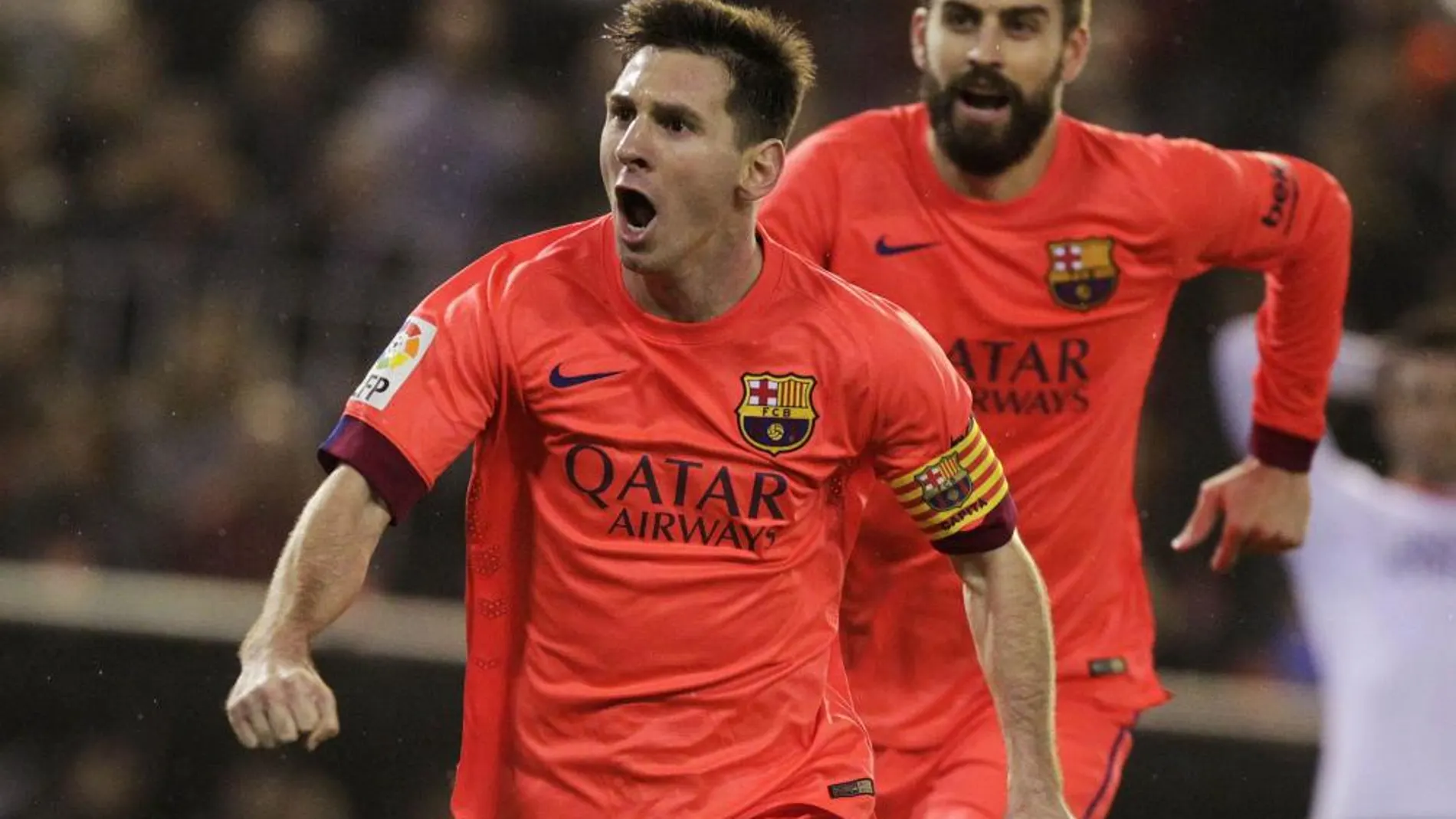 Messi celebra el gol de su equipo en el último suspiro del partido.