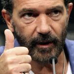 Antonio Banderas durante la rueda de prensa que ha ofrecido hoy presentar su película "Autómata".