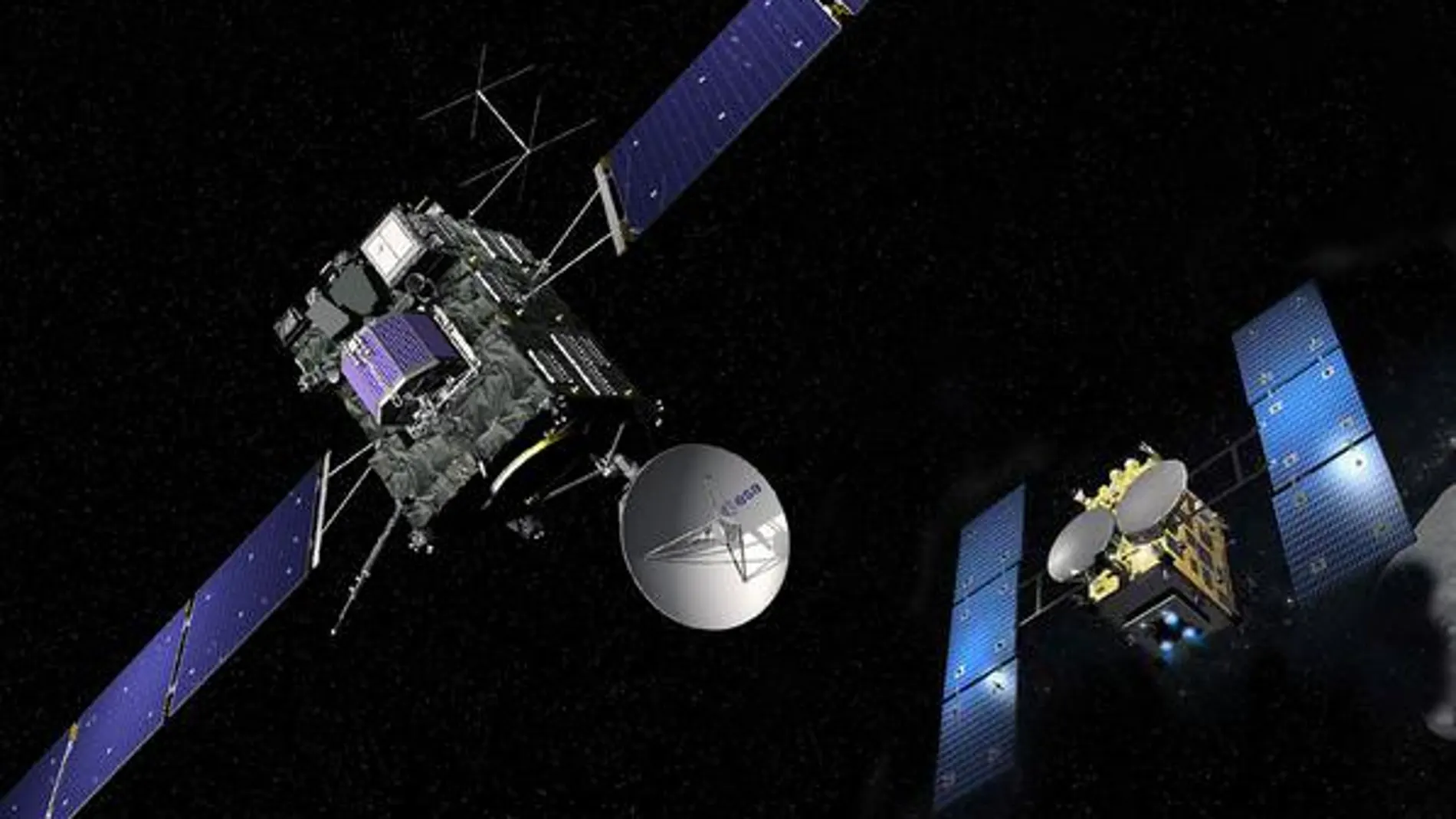 Ilustración de las sondas Rosetta y Hayabusa-2