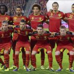 Los jugadores de la selección belga, antes del partido de clasificación para el Mundial disputado frente a Gales en octubre