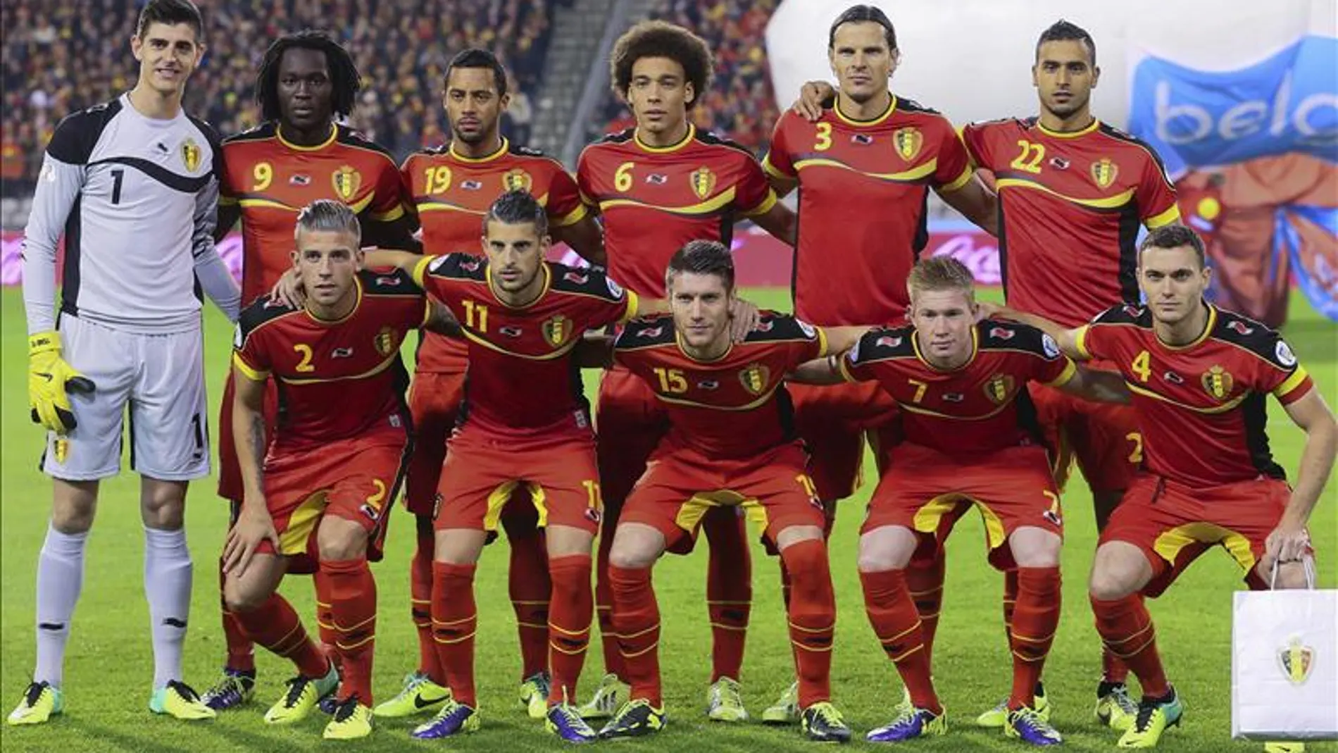 Los jugadores de la selección belga, antes del partido de clasificación para el Mundial disputado frente a Gales en octubre