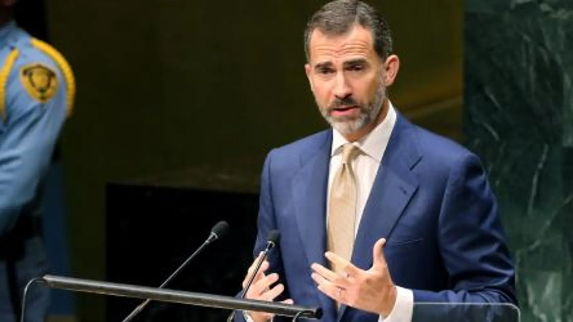 El Rey, hoy, durante su intervención ante la Asamblea General de la ONU