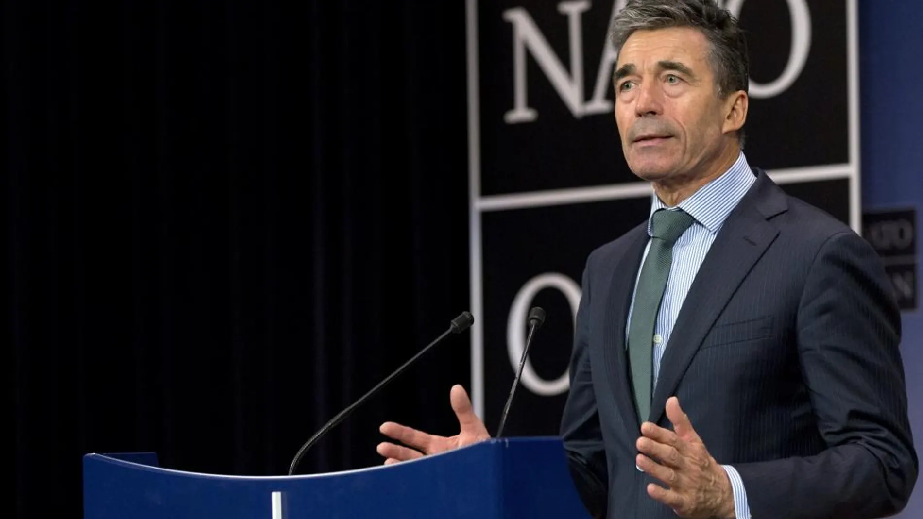 El secretario general de la OTAN, Anders Fogh Rasmussen, durante la reunión mantenida hoy en Bruselas.