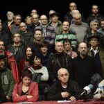 El Colectivo de Presos Políticos Vascos durante el acto en Durango con los etarras excarcelados a raíz de la derogación de la doctrina Parot