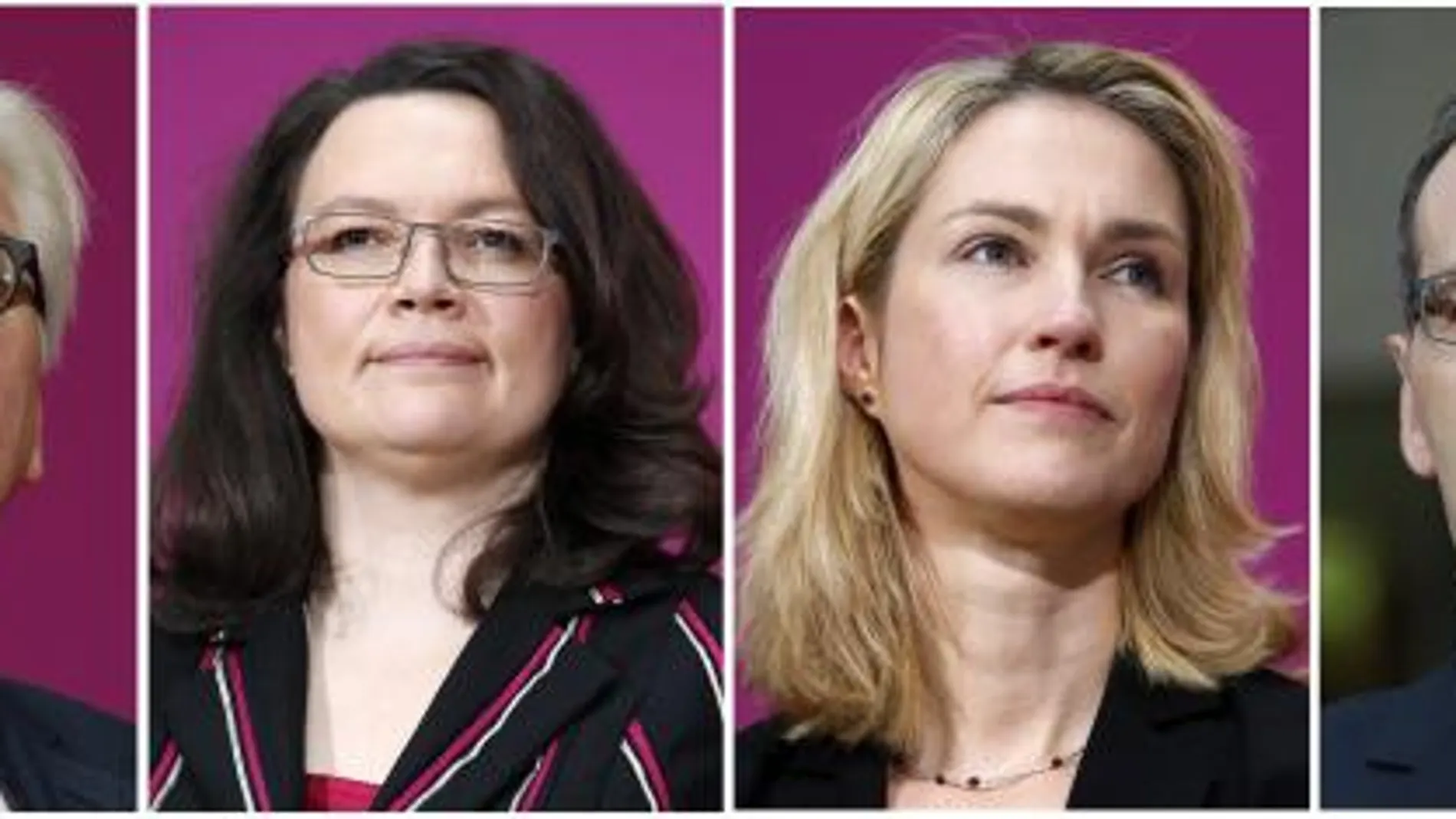 De izquierda a derecha, Sigmar Gabriel (Economía y vicecanciller), Frank-Walter Steinmeier (Asuntos Exteriores), Andrea Nahles (Empleo), Manuela Schweisig (Familia), Heiko Maas (Justicia) y Barbara Hendricks (Medio Ambiente).